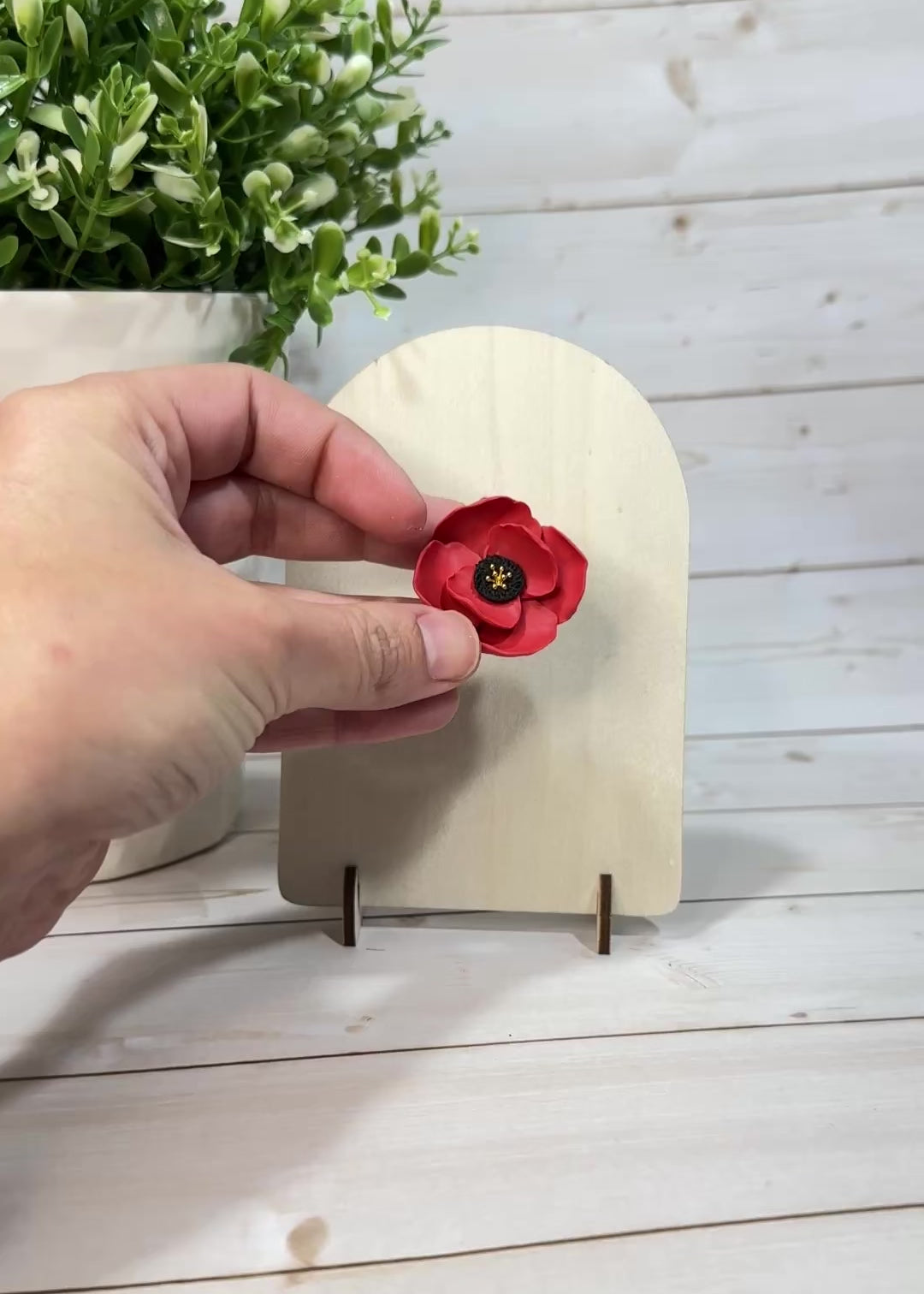 FSS2 Americana Poppy Flower Red Brooch Pin | Patriotic Handmade Polymer Clay | Memorial Day