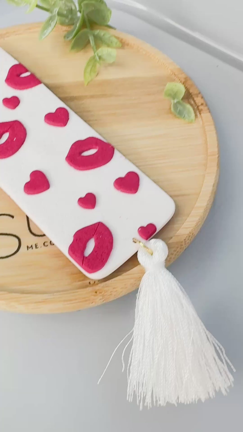 L12 Heart Inspired Bookmark, Handmade Polymer Clay Jewelry, White, Red