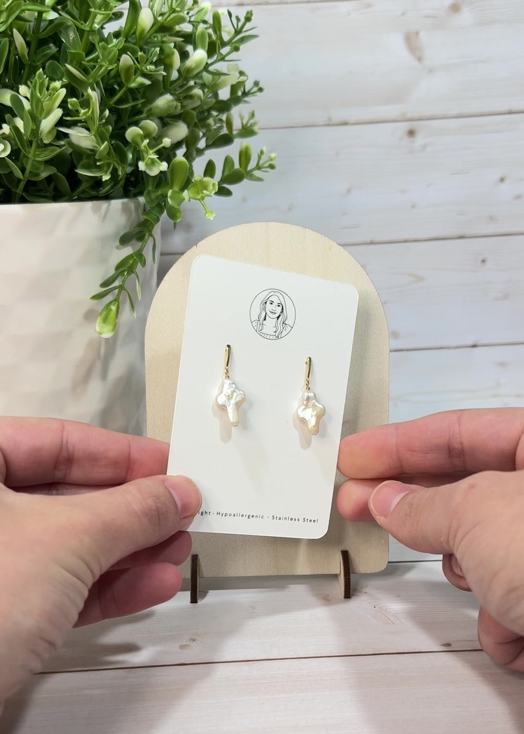 RG10 Faith Inspired Cross Earrings Pearl | Christian Gift | Delicate Jewelry | 925 Sterling Silver Gold Plated Fine Jewelry
